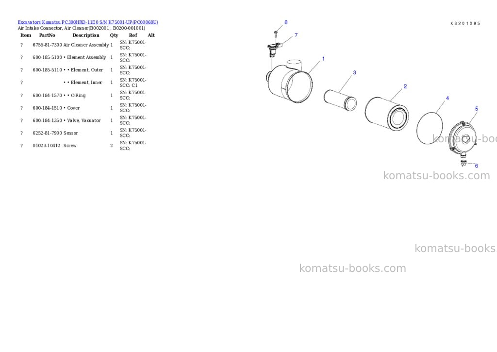 Komatsu pc390hrd-11e0 s/n k75001-up Parts catalog cover Page 2