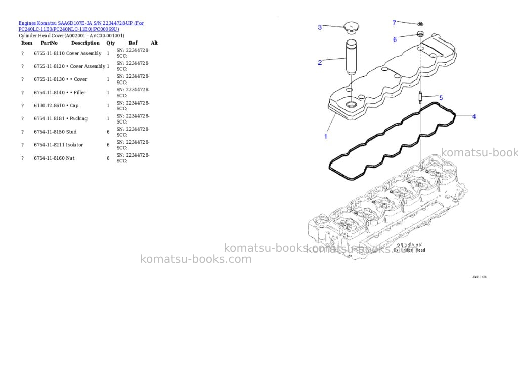 Komatsu saa6d107e-3a s/n 22344728-up for pc240lc-11e0/pc240nlc-11e0 Parts catalog cover