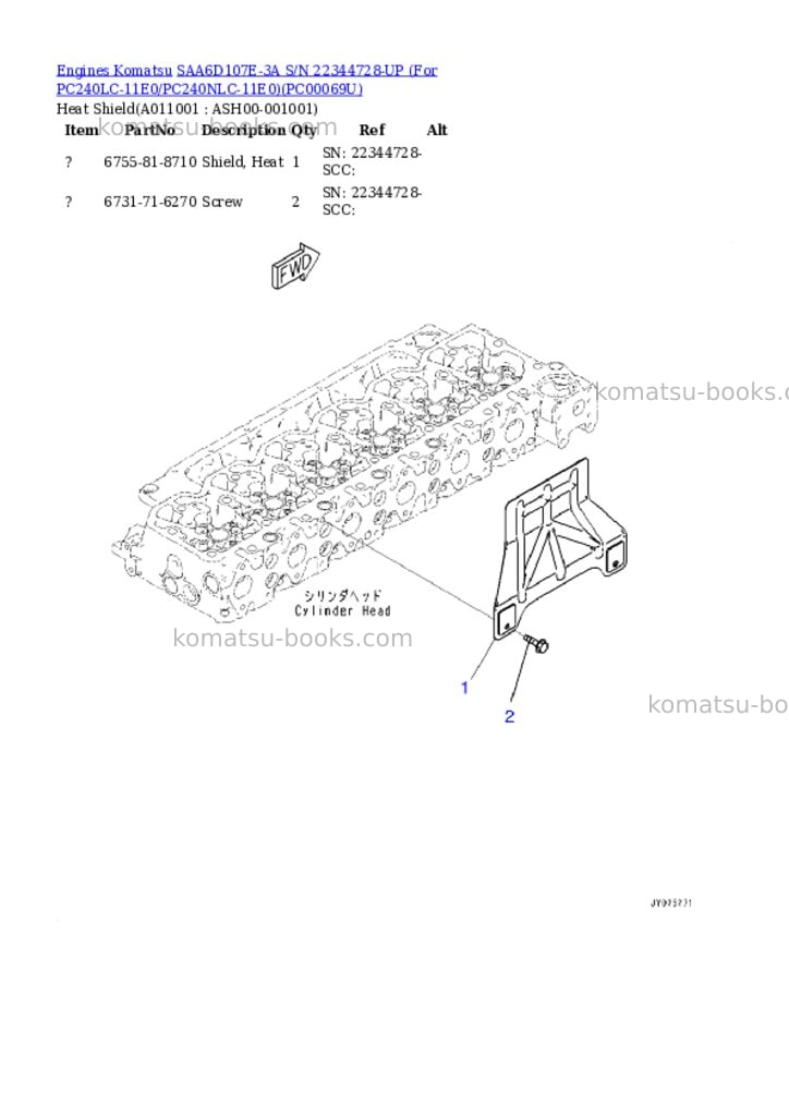 Komatsu saa6d107e-3a s/n 22344728-up for pc240lc-11e0/pc240nlc-11e0 Parts catalog cover Page 10