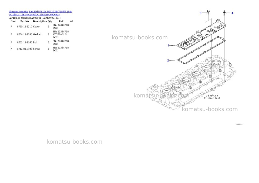 Komatsu saa6d107e-3a s/n 22344728-up for pc240lc-11e0/pc240nlc-11e0 Parts catalog cover Page 2