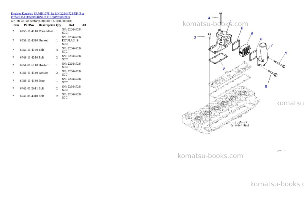 Komatsu saa6d107e-3a s/n 22344728-up for pc240lc-11e0/pc240nlc-11e0 Parts catalog cover Page 3