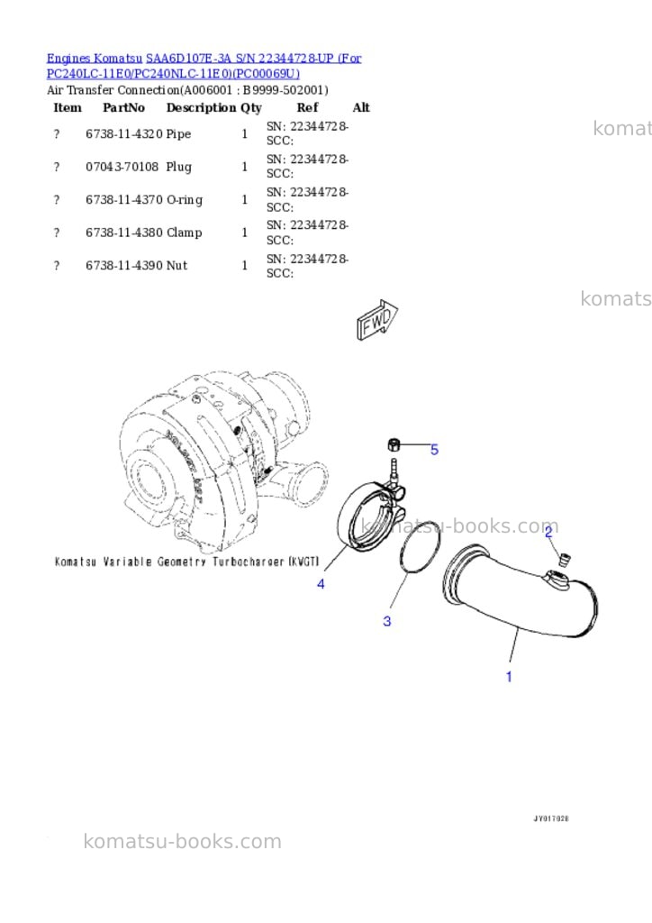 Komatsu saa6d107e-3a s/n 22344728-up for pc240lc-11e0/pc240nlc-11e0 Parts catalog cover Page 5