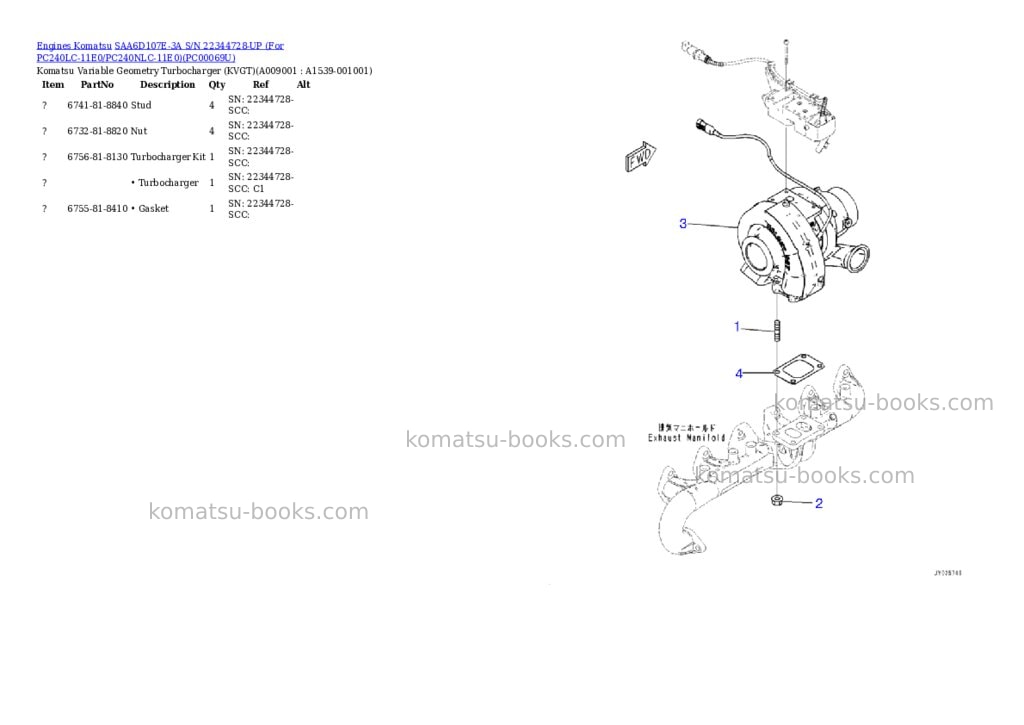 Komatsu saa6d107e-3a s/n 22344728-up for pc240lc-11e0/pc240nlc-11e0 Parts catalog cover Page 8