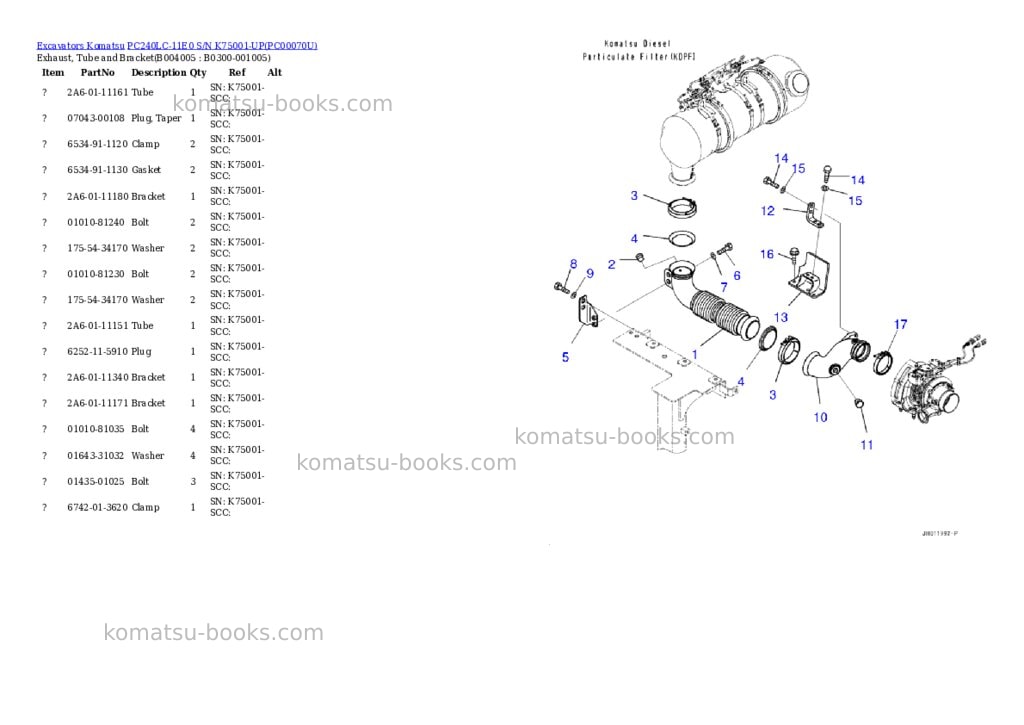 Komatsu pc240lc-11e0 s/n k75001-up Parts catalog cover Page 10 Komatsu pc240lc-11e0 s/n k75001-up Parts catalog cover Page 10