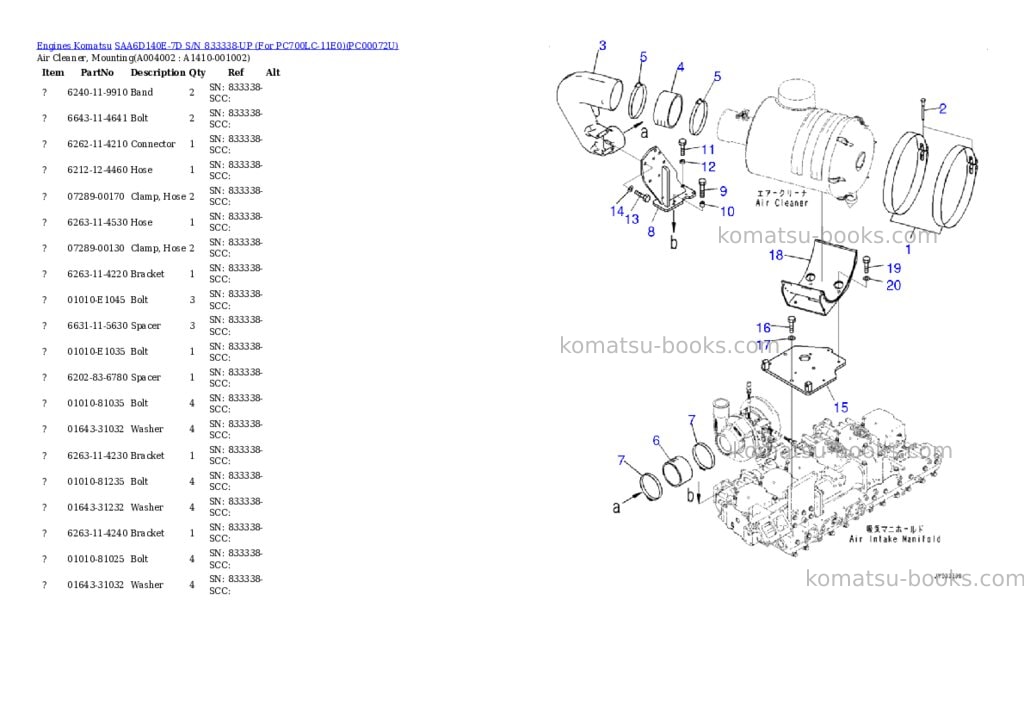 Komatsu saa6d140e-7d s/n 833338-up for pc700lc-11e0 Parts catalog cover Page 4 Komatsu saa6d140e-7d s/n 833338-up for pc700lc-11e0 Parts catalog cover Page 4
