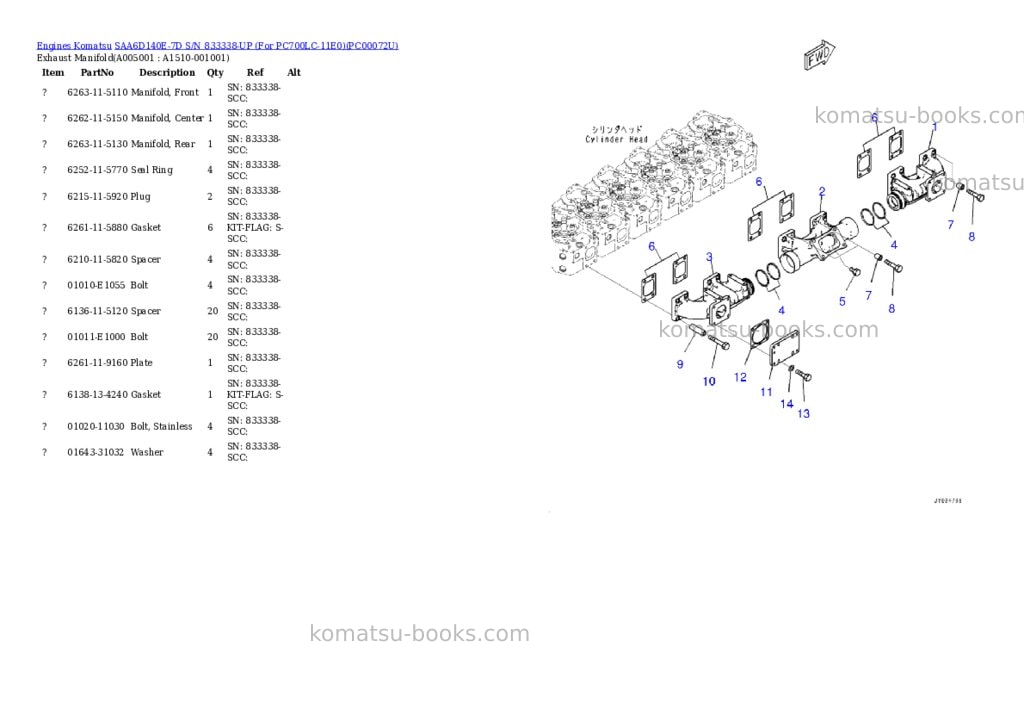 Komatsu saa6d140e-7d s/n 833338-up for pc700lc-11e0 Parts catalog cover Page 5 Komatsu saa6d140e-7d s/n 833338-up for pc700lc-11e0 Parts catalog cover Page 5
