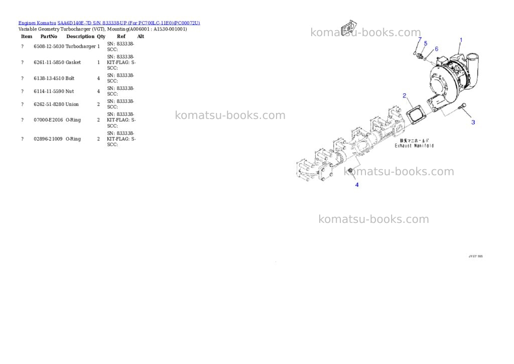 Komatsu saa6d140e-7d s/n 833338-up for pc700lc-11e0 Parts catalog cover Page 6 Komatsu saa6d140e-7d s/n 833338-up for pc700lc-11e0 Parts catalog cover Page 6
