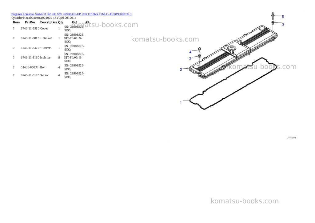 Komatsu saa6d114e-6c s/n 26908325-up for hb365lc/nlc-3e0 Parts catalog cover