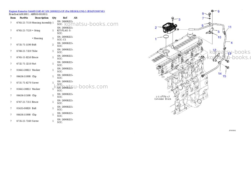 Komatsu saa6d114e-6c s/n 26908325-up for hb365lc/nlc-3e0 Parts catalog cover Page 2