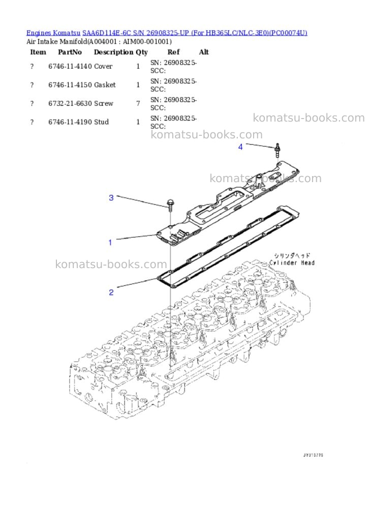 Komatsu saa6d114e-6c s/n 26908325-up for hb365lc/nlc-3e0 Parts catalog cover Page 3