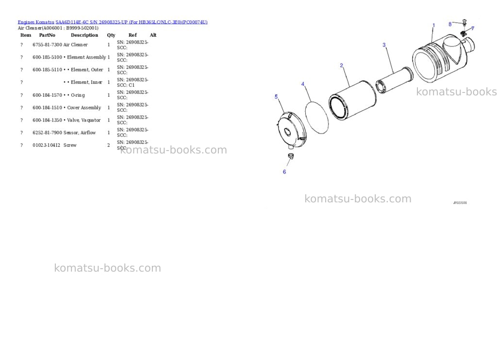 Komatsu saa6d114e-6c s/n 26908325-up for hb365lc/nlc-3e0 Parts catalog cover Page 5