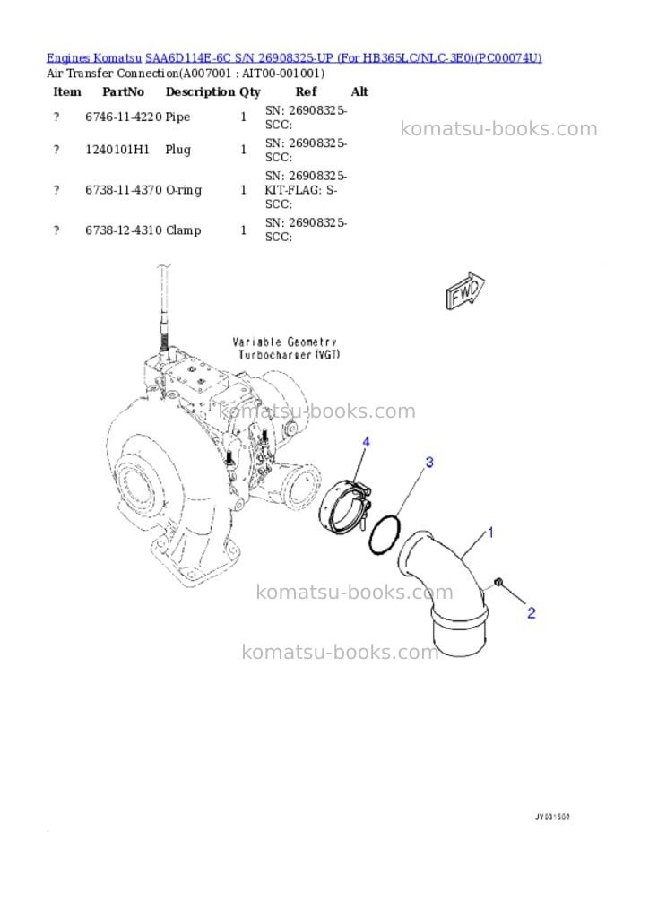 Komatsu saa6d114e-6c s/n 26908325-up for hb365lc/nlc-3e0 Parts catalog cover Page 6