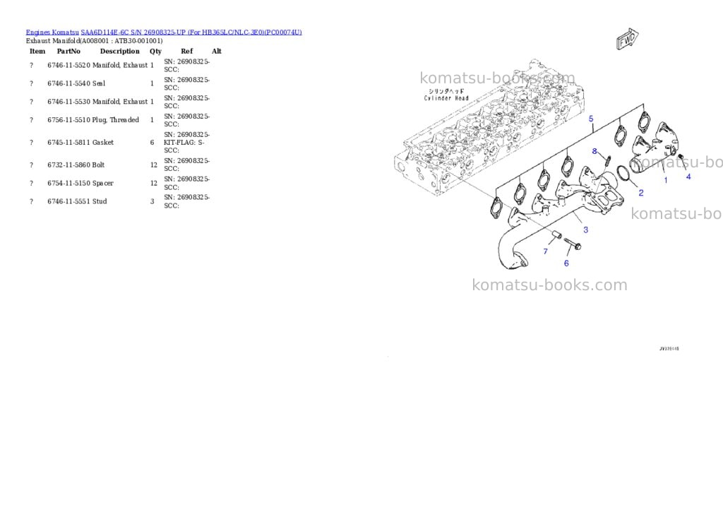 Komatsu saa6d114e-6c s/n 26908325-up for hb365lc/nlc-3e0 Parts catalog cover Page 7