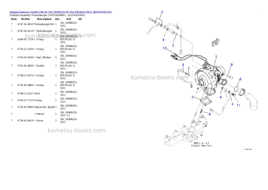 Komatsu saa6d114e-6c s/n 26908325-up for hb365lc/nlc-3e0 Parts catalog cover Page 8