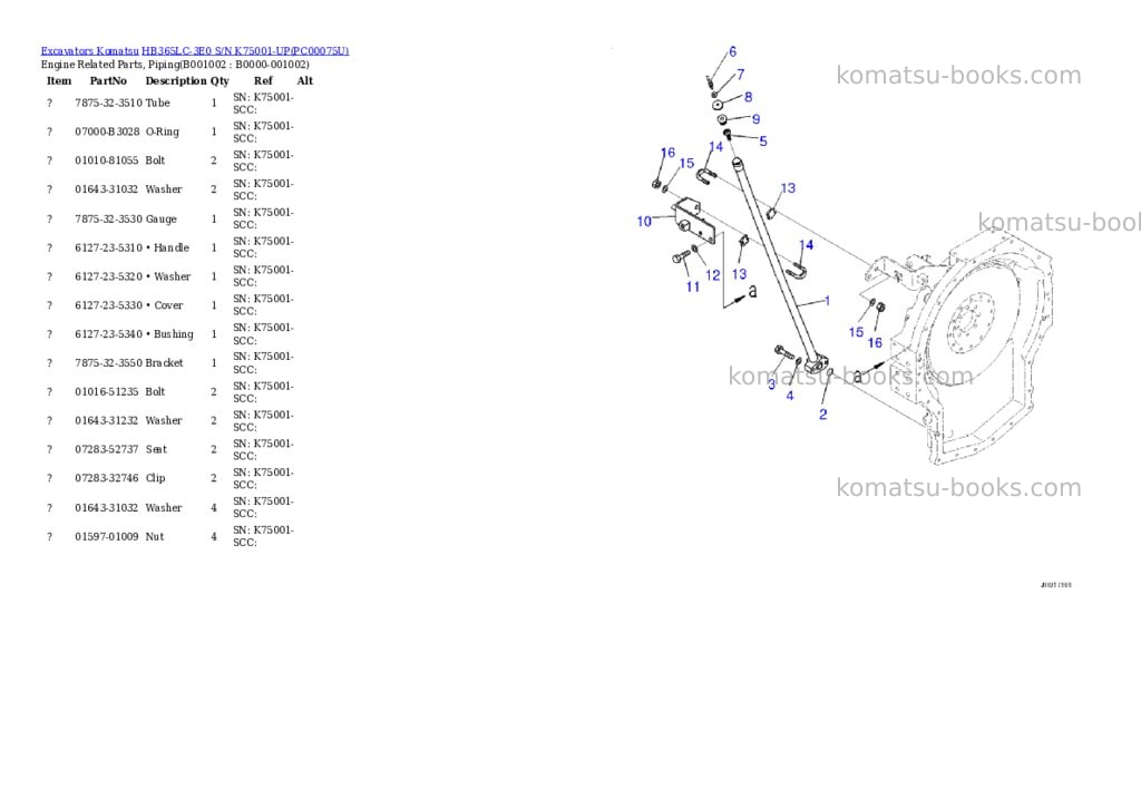 Komatsu hb365lc-3e0 s/n k75001-up Parts catalog cover