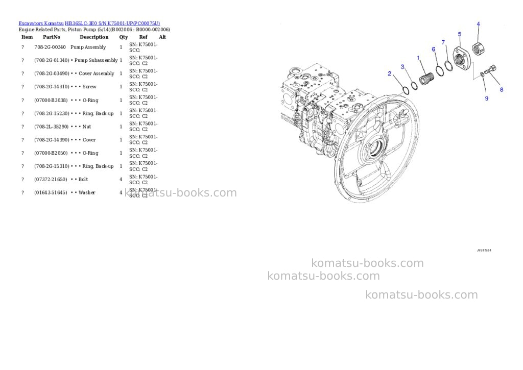 Komatsu hb365lc-3e0 s/n k75001-up Parts catalog cover Page 9