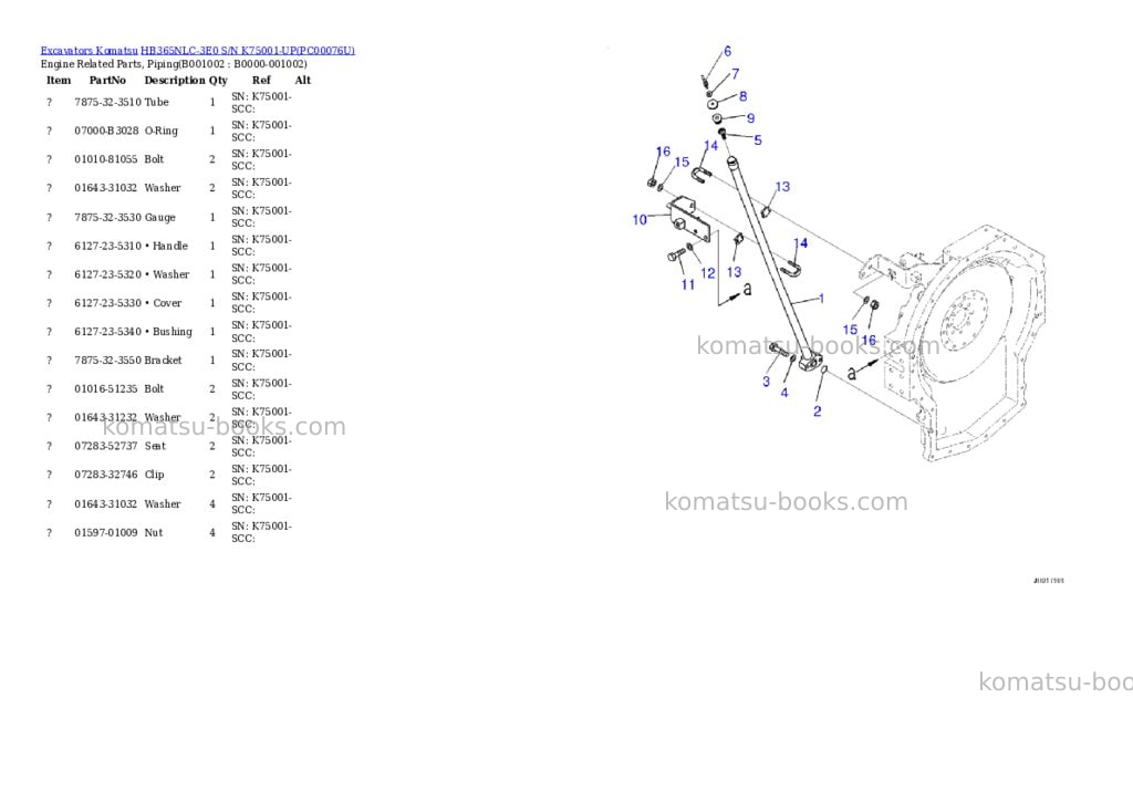 Komatsu hb365nlc-3e0 s/n k75001-up Parts catalog cover