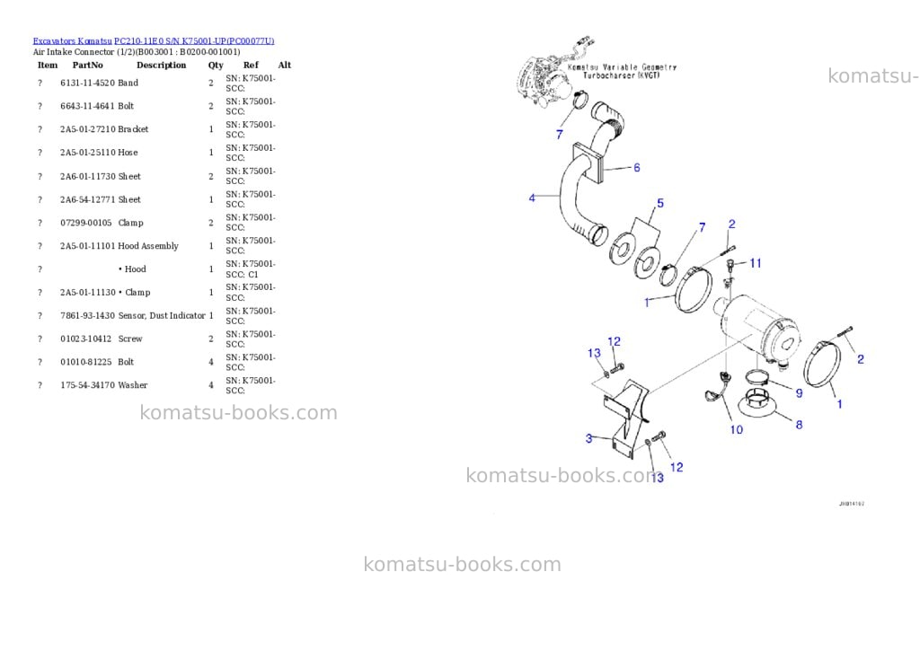Komatsu pc210-11e0 s/n k75001-up Parts catalog cover Page 4 Komatsu pc210-11e0 s/n k75001-up Parts catalog cover Page 4