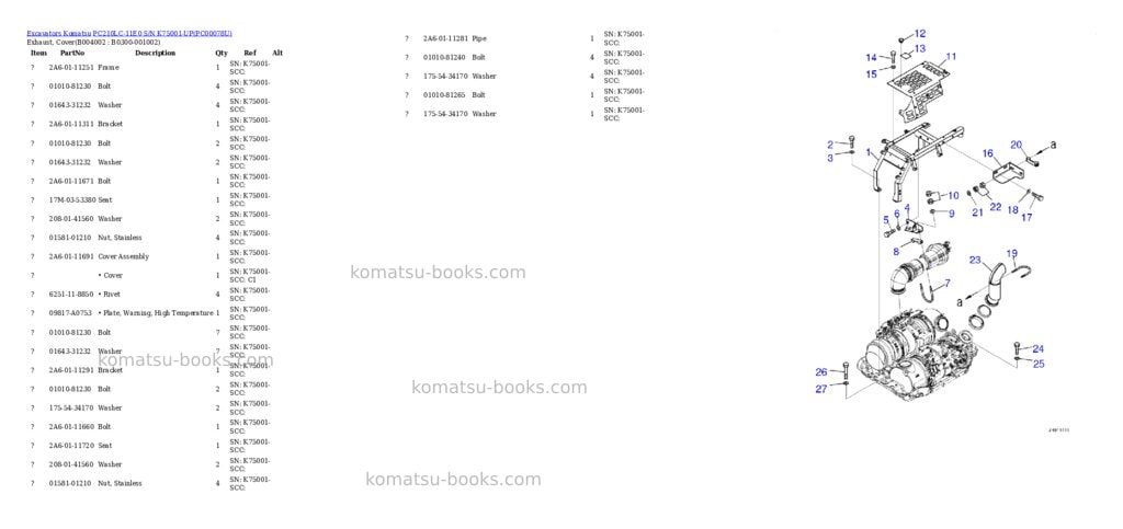 Komatsu pc210lc-11e0 s/n k75001-up Parts catalog cover Page 7 Komatsu pc210lc-11e0 s/n k75001-up Parts catalog cover Page 7