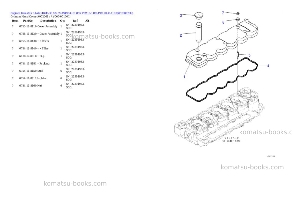 Komatsu saa6d107e-3c s/n 22394983-up for pc210-11e0/pc210lc-11e0 Parts catalog cover