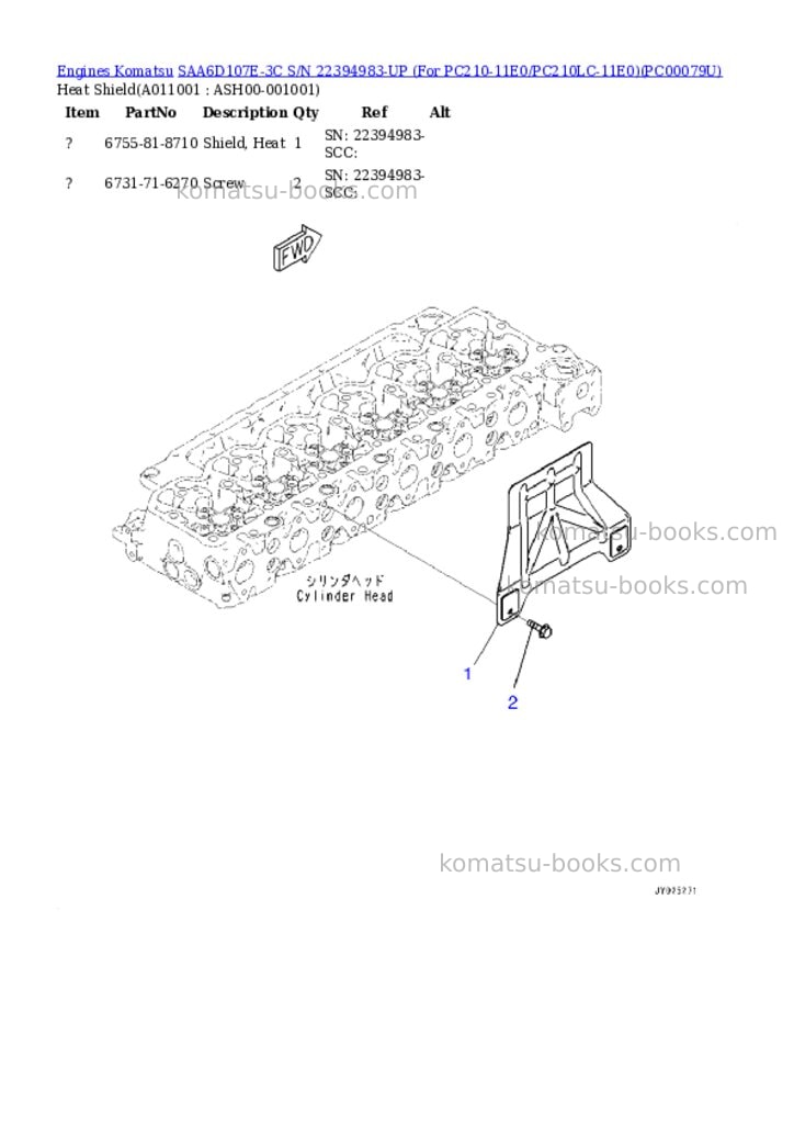 Komatsu saa6d107e-3c s/n 22394983-up for pc210-11e0/pc210lc-11e0 Parts catalog cover Page 10