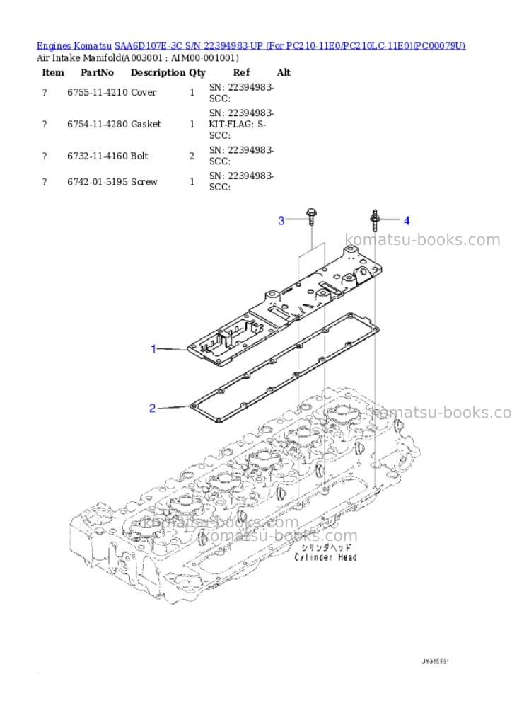 Komatsu saa6d107e-3c s/n 22394983-up for pc210-11e0/pc210lc-11e0 Parts catalog cover Page 2