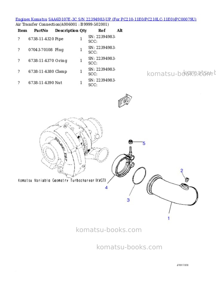 Komatsu saa6d107e-3c s/n 22394983-up for pc210-11e0/pc210lc-11e0 Parts catalog cover Page 5
