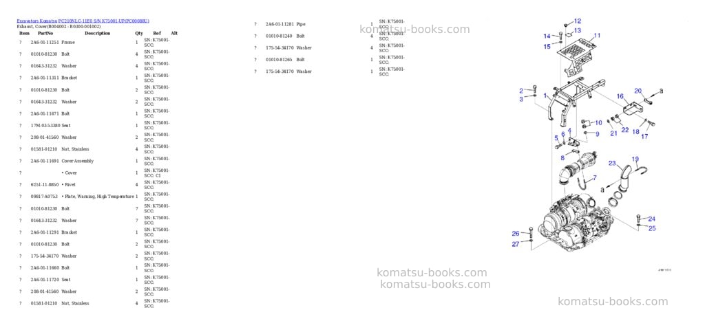 Komatsu PC210NLC-11E0 S/N K75001-UP Parts catalog cover Page 7 Komatsu PC210NLC-11E0 S/N K75001-UP Parts catalog cover Page 7