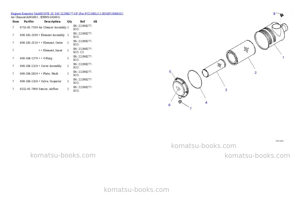 Komatsu SAA6D107E-3C S/N 22398277-UP (For PC210NLC-11E0) Parts catalog cover Page 4