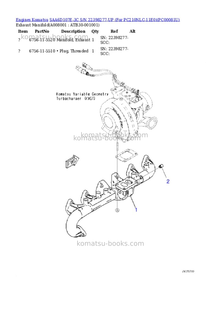 Komatsu SAA6D107E-3C S/N 22398277-UP (For PC210NLC-11E0) Parts catalog cover Page 7