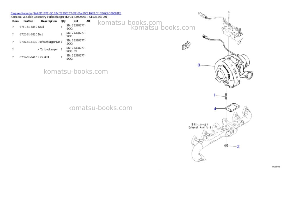 Komatsu SAA6D107E-3C S/N 22398277-UP (For PC210NLC-11E0) Parts catalog cover Page 8