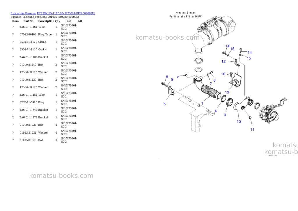 Komatsu PC230NHD-11E0 S/N K75001-UP Parts catalog cover Page 10