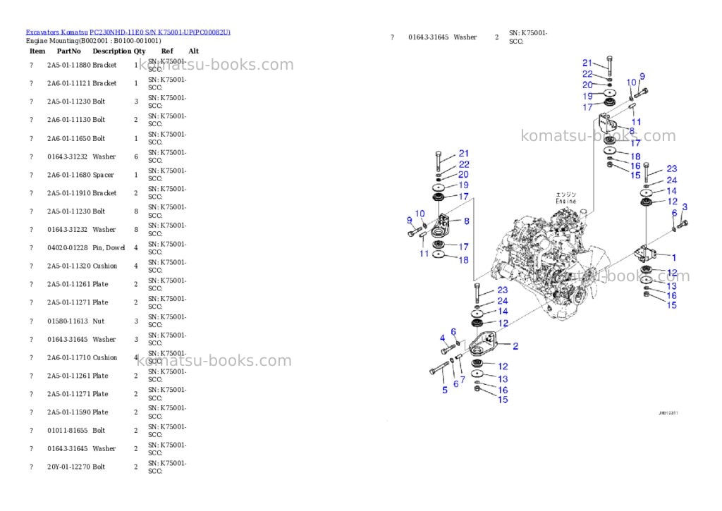 Komatsu PC230NHD-11E0 S/N K75001-UP Parts catalog cover Page 3