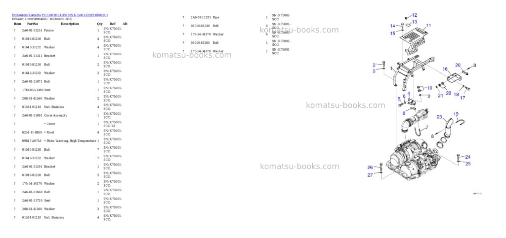 Komatsu PC230NHD-11E0 S/N K75001-UP Parts catalog cover Page 7