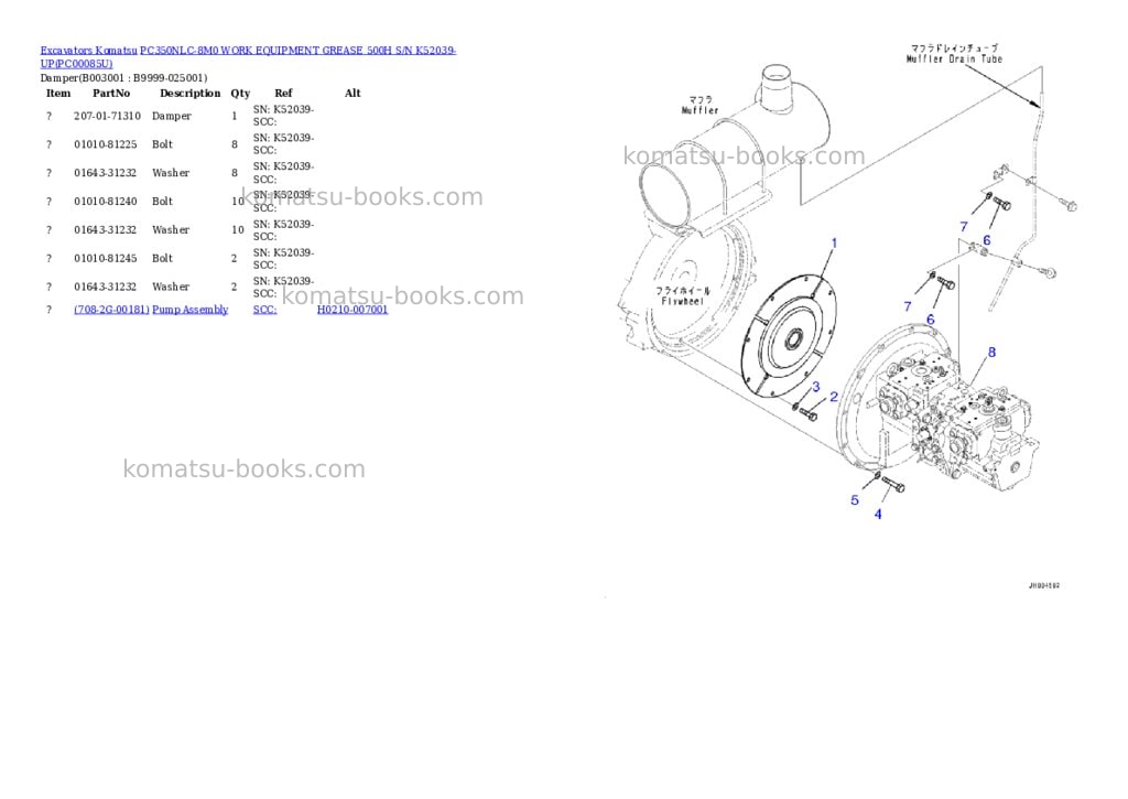 Komatsu PC350NLC-8M0 WORK EQUIPMENT GREASE 500H S/N K52039-UP Parts catalog cover Page 2 Komatsu PC350NLC-8M0 WORK EQUIPMENT GREASE 500H S/N K52039-UP Parts catalog cover Page 2