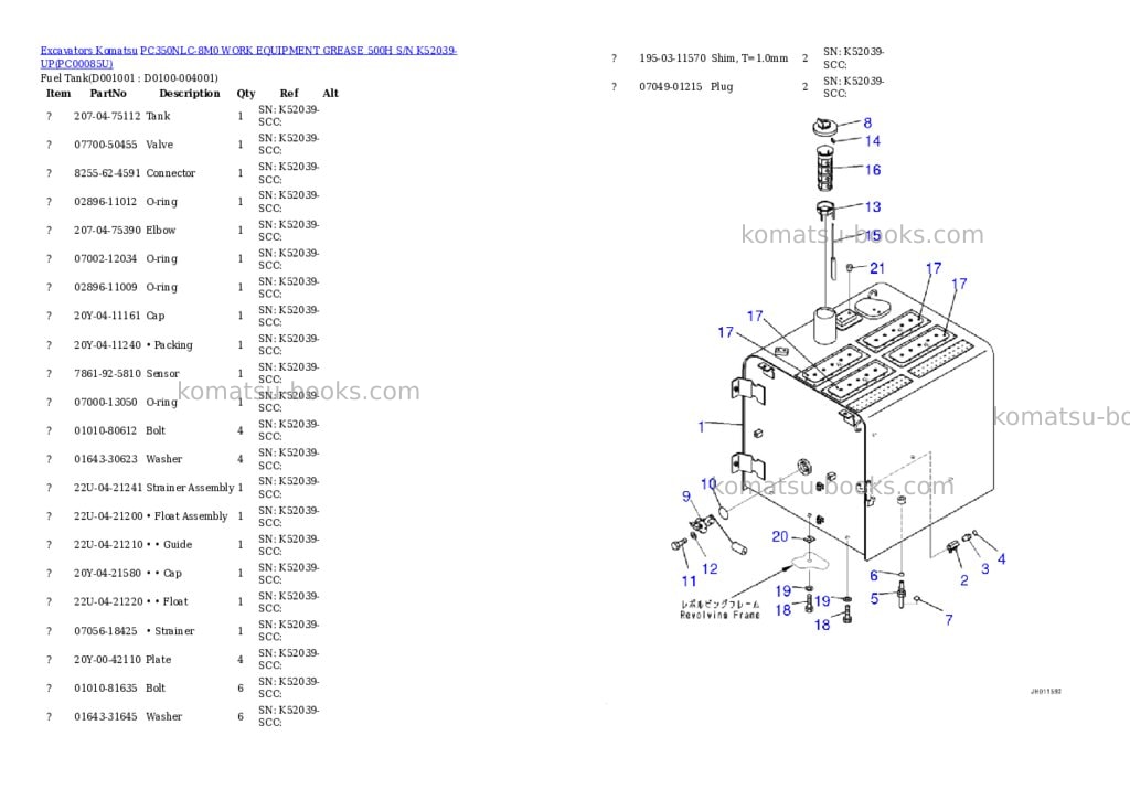 Komatsu PC350NLC-8M0 WORK EQUIPMENT GREASE 500H S/N K52039-UP Parts catalog cover Page 9 Komatsu PC350NLC-8M0 WORK EQUIPMENT GREASE 500H S/N K52039-UP Parts catalog cover Page 9