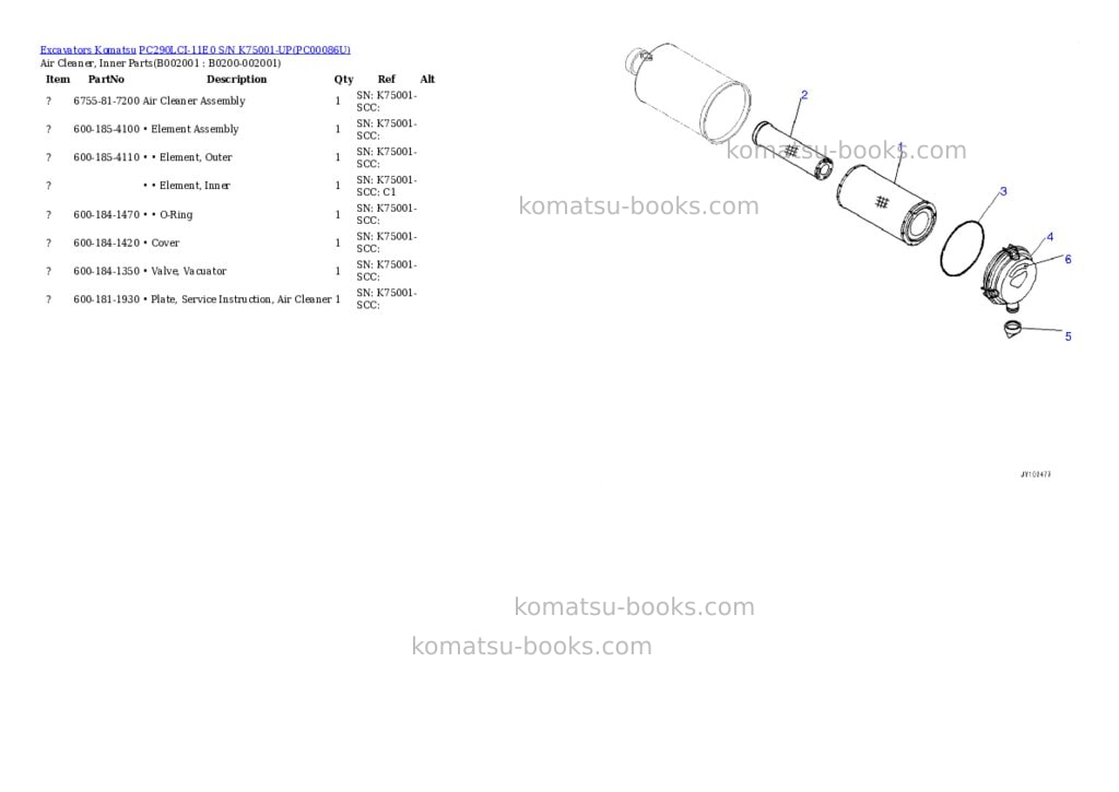 Komatsu PC290LCI-11E0 S/N K75001-UP Parts catalog cover