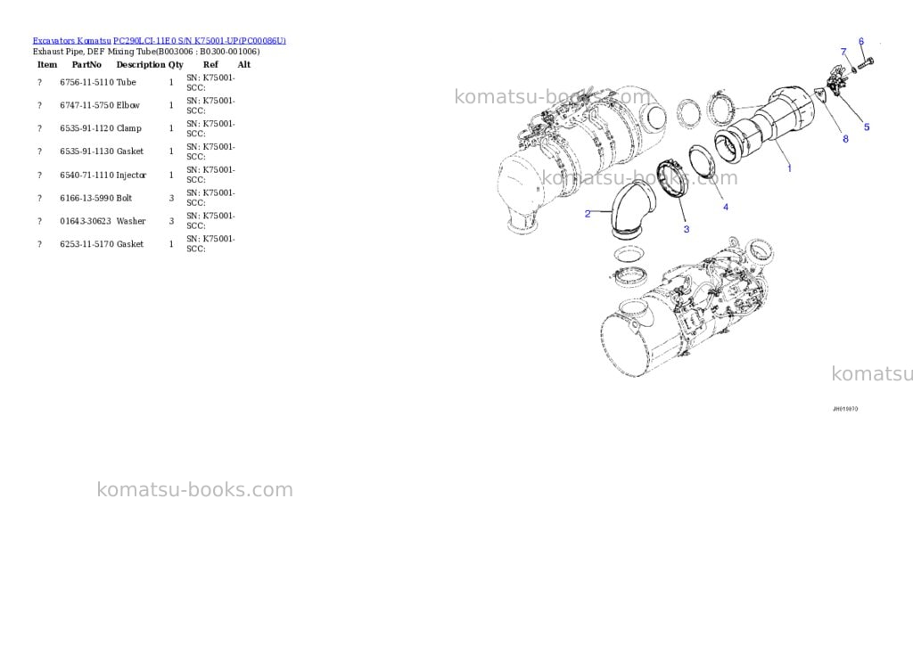 Komatsu PC290LCI-11E0 S/N K75001-UP Parts catalog cover Page 10