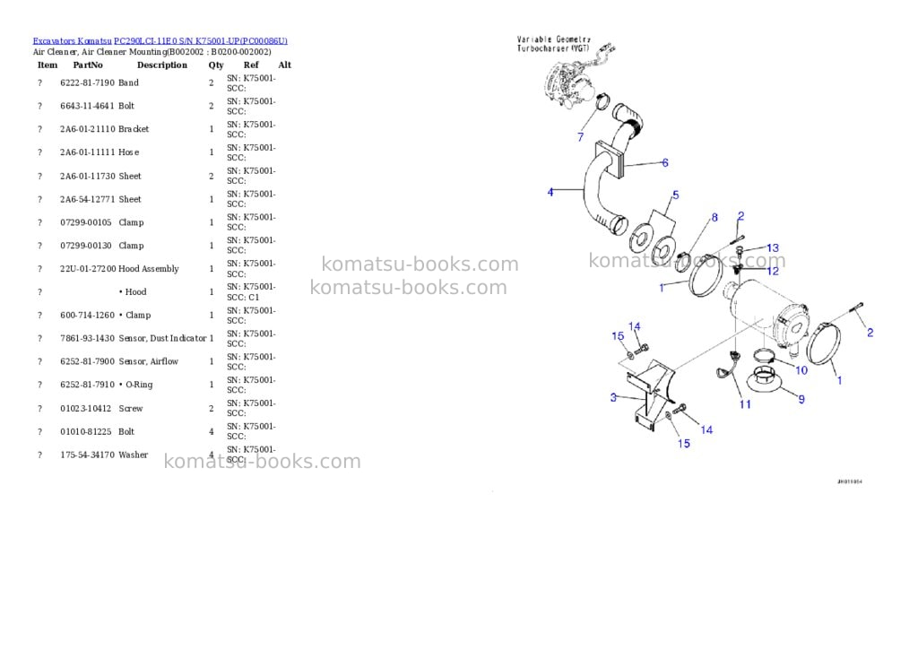 Komatsu PC290LCI-11E0 S/N K75001-UP Parts catalog cover Page 2