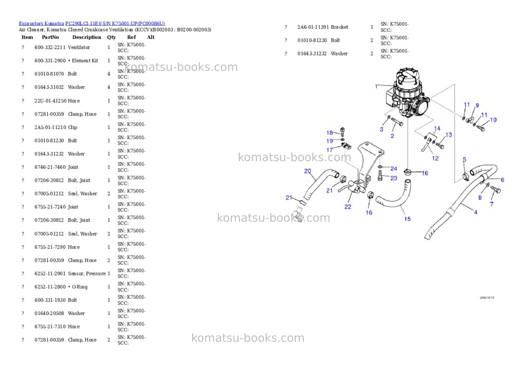 Komatsu PC290LCI-11E0 S/N K75001-UP Parts catalog cover Page 3