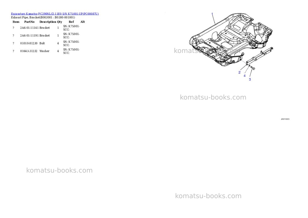 Komatsu PC290NLCI-11E0 S/N K75001-UP Parts catalog cover