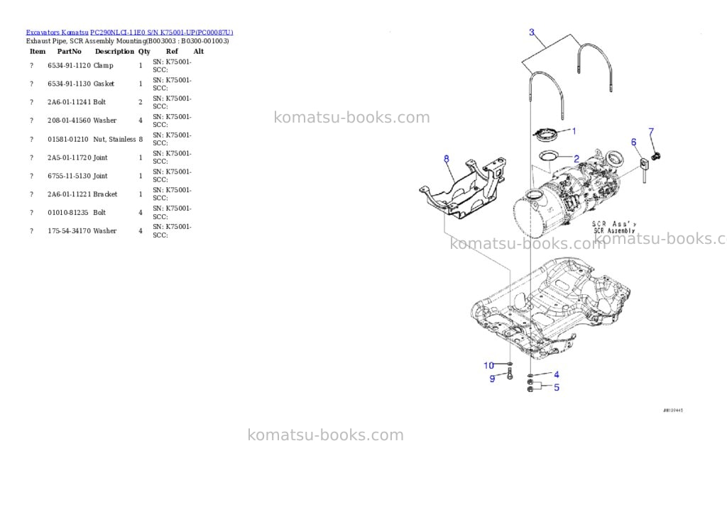 Komatsu PC290NLCI-11E0 S/N K75001-UP Parts catalog cover Page 3