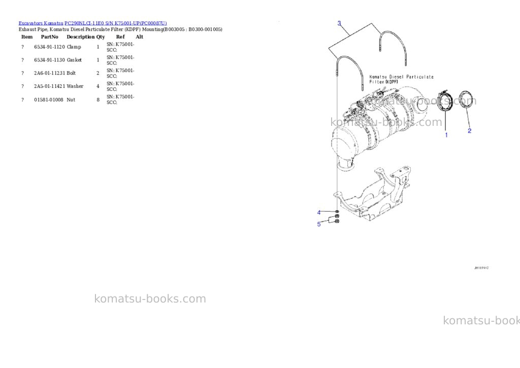 Komatsu PC290NLCI-11E0 S/N K75001-UP Parts catalog cover Page 5