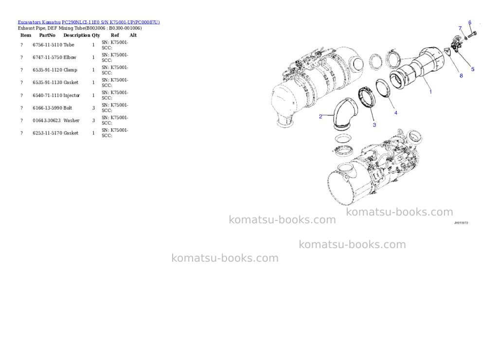 Komatsu PC290NLCI-11E0 S/N K75001-UP Parts catalog cover Page 6