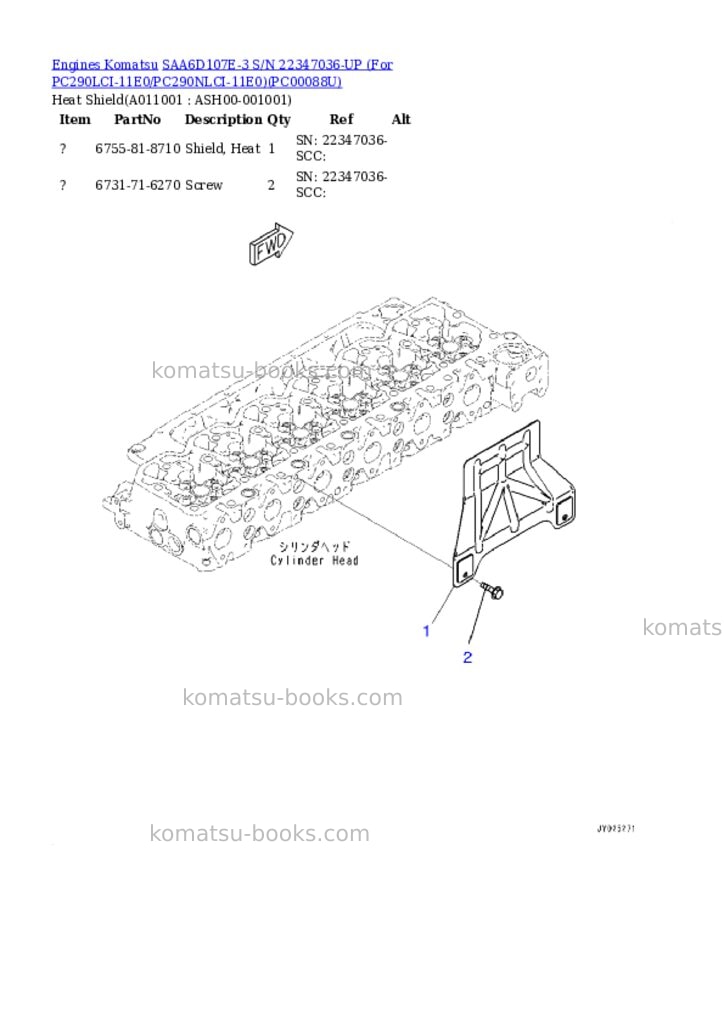 Komatsu SAA6D107E-3 S/N 22347036-UP (For PC290LCI-11E0/PC290NLCI-11E0) Parts catalog cover Page 10