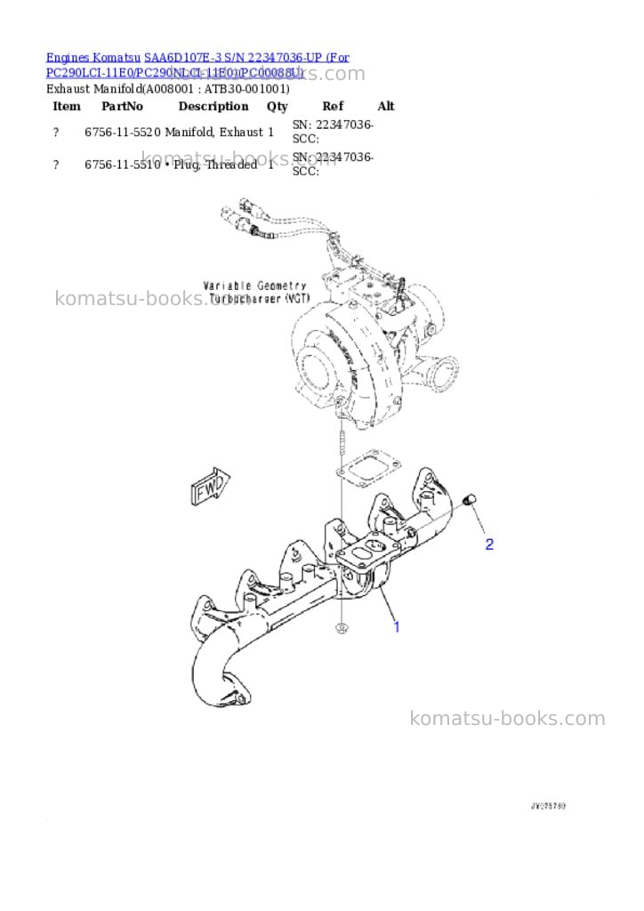 Komatsu SAA6D107E-3 S/N 22347036-UP (For PC290LCI-11E0/PC290NLCI-11E0) Parts catalog cover Page 7