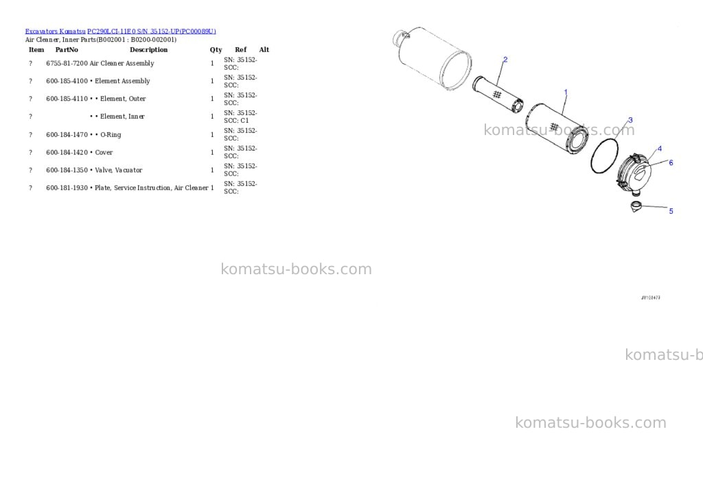 Komatsu PC290LCI-11E0 S/N 35152-UP Parts catalog cover Komatsu PC290LCI-11E0 S/N 35152-UP Parts catalog cover