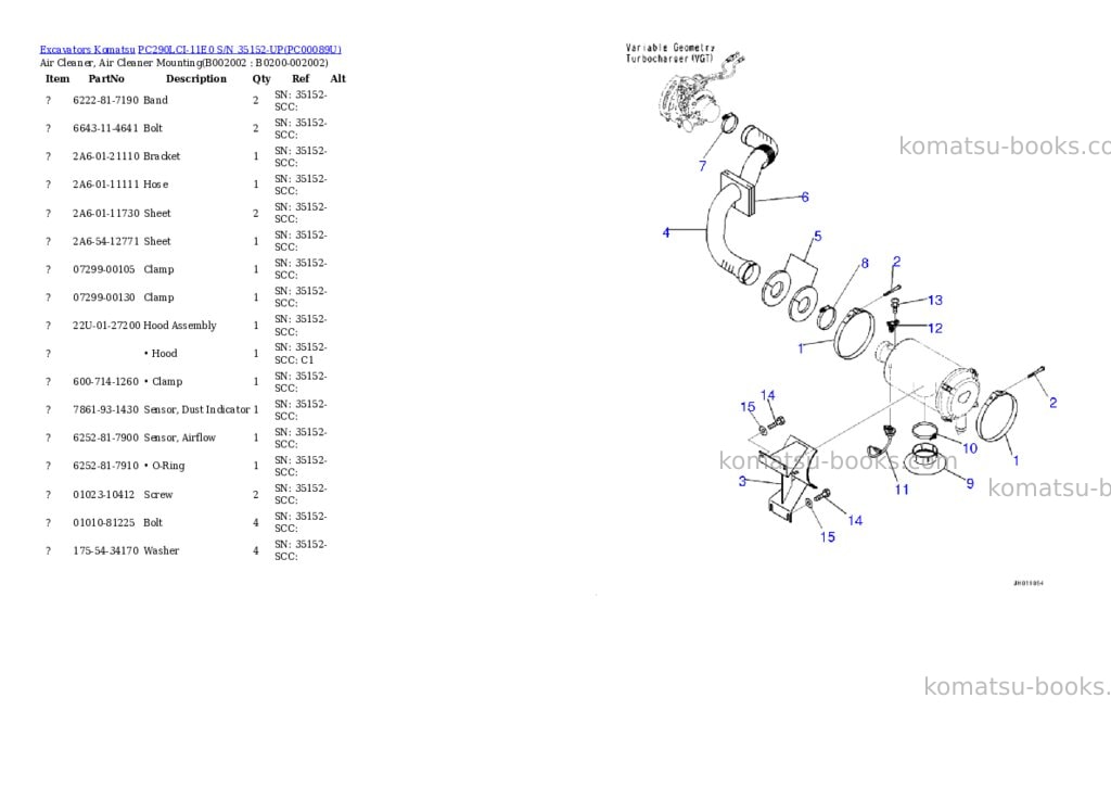 Komatsu PC290LCI-11E0 S/N 35152-UP Parts catalog cover Page 2 Komatsu PC290LCI-11E0 S/N 35152-UP Parts catalog cover Page 2