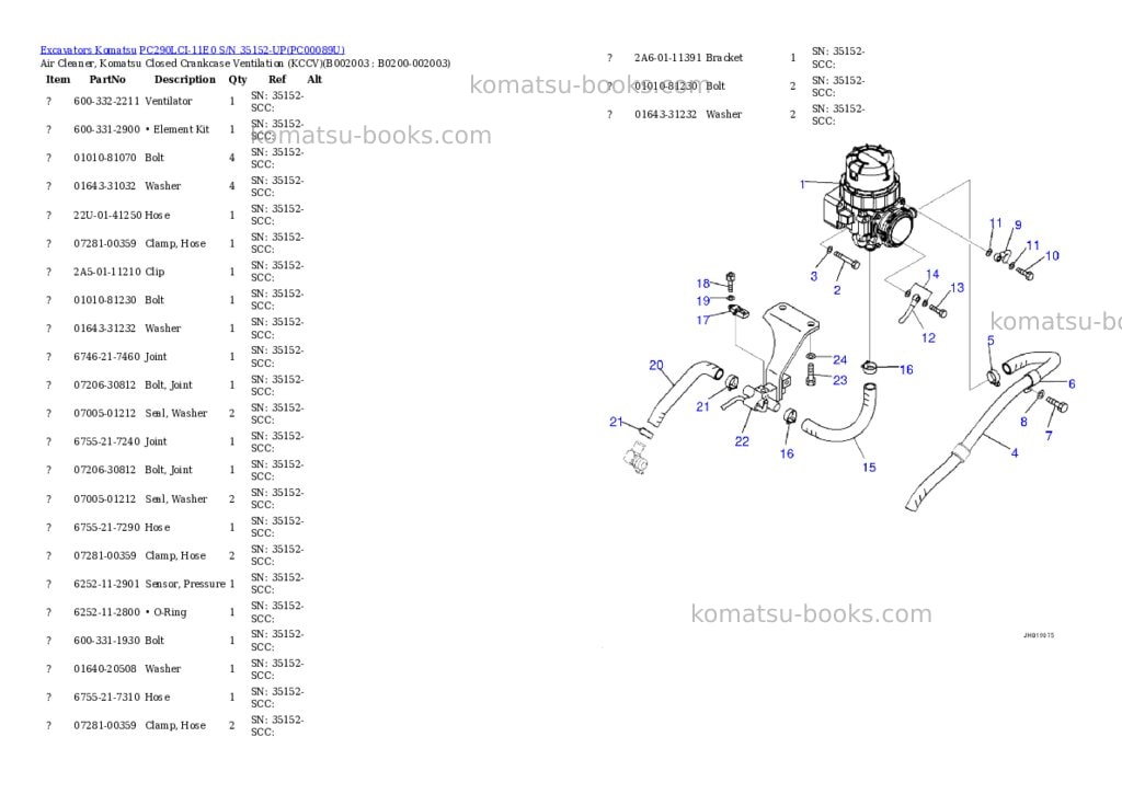 Komatsu PC290LCI-11E0 S/N 35152-UP Parts catalog cover Page 3 Komatsu PC290LCI-11E0 S/N 35152-UP Parts catalog cover Page 3