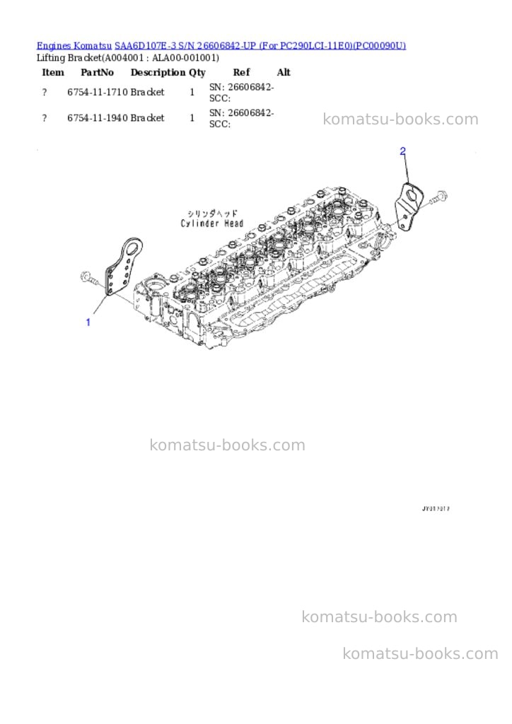Komatsu SAA6D107E-3 S/N 26606842-UP (For PC290LCI-11E0) Parts catalog cover Page 3